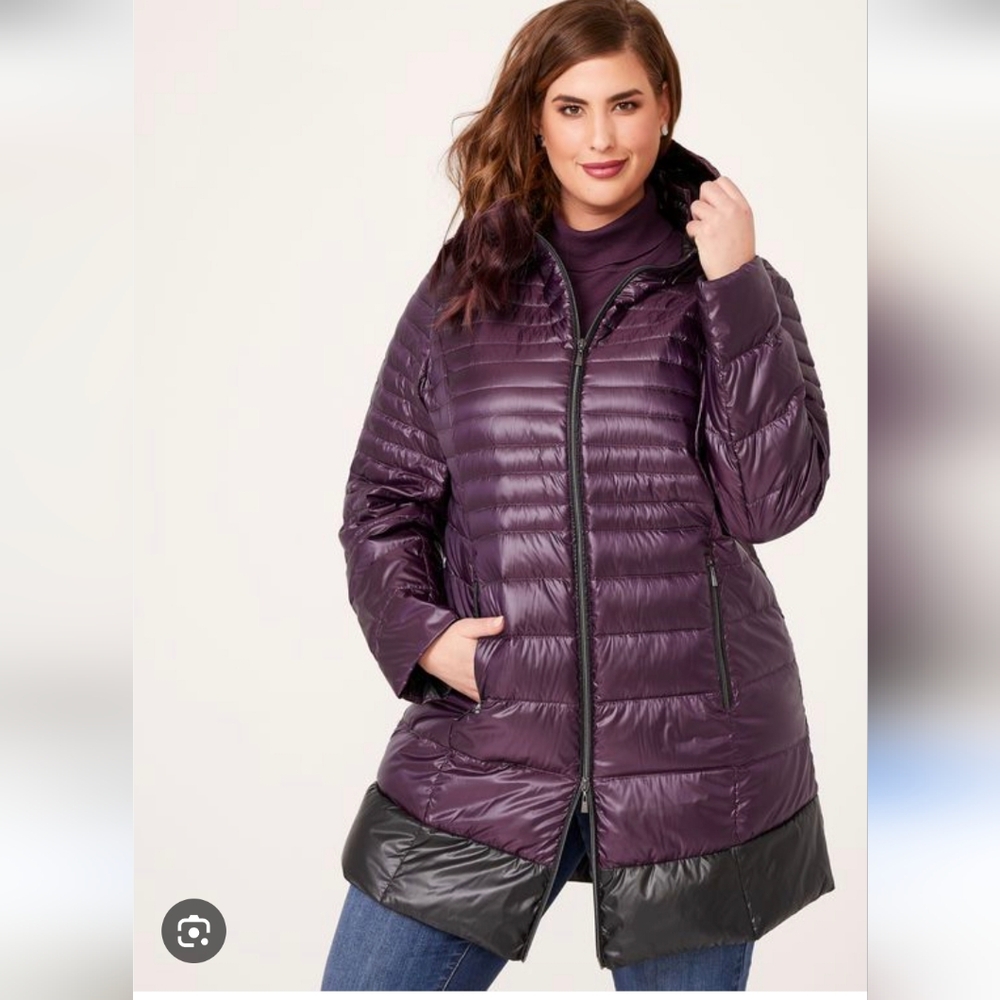Nuage Sport Lightweight, Down-Filled Purple & Black Puffer Jacket Plus Size 2x